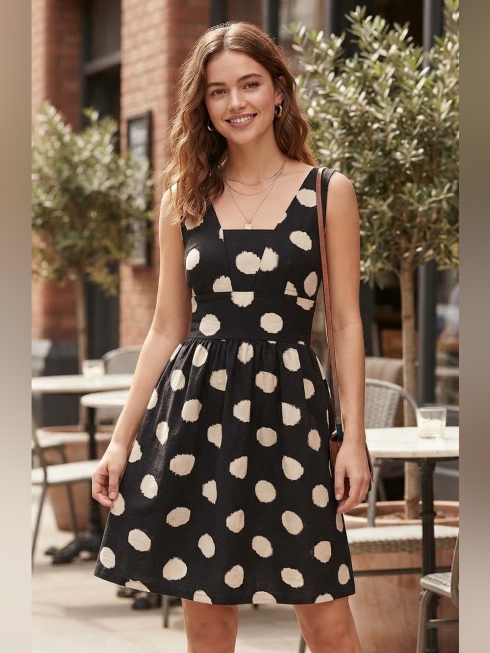 NWT $159 Ann Taylor LOFT 0 Black Polka Dot Square Neck Mini Pleated Flare Dress